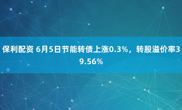 保利配资 6月5日节能转债上涨0.3%，转股溢价率39.56%