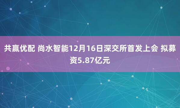 共赢优配 尚水智能12月16日深交所首发上会 拟募资5.87亿元