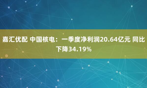 嘉汇优配 中国核电：一季度净利润20.64亿元 同比下降34.19%